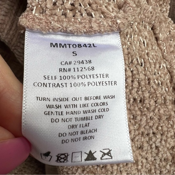 Miss Me Taupe / Dusty Rose Soft Knit Chenille V-Neck Oversized Sweater, Small - Picture 6 of 8